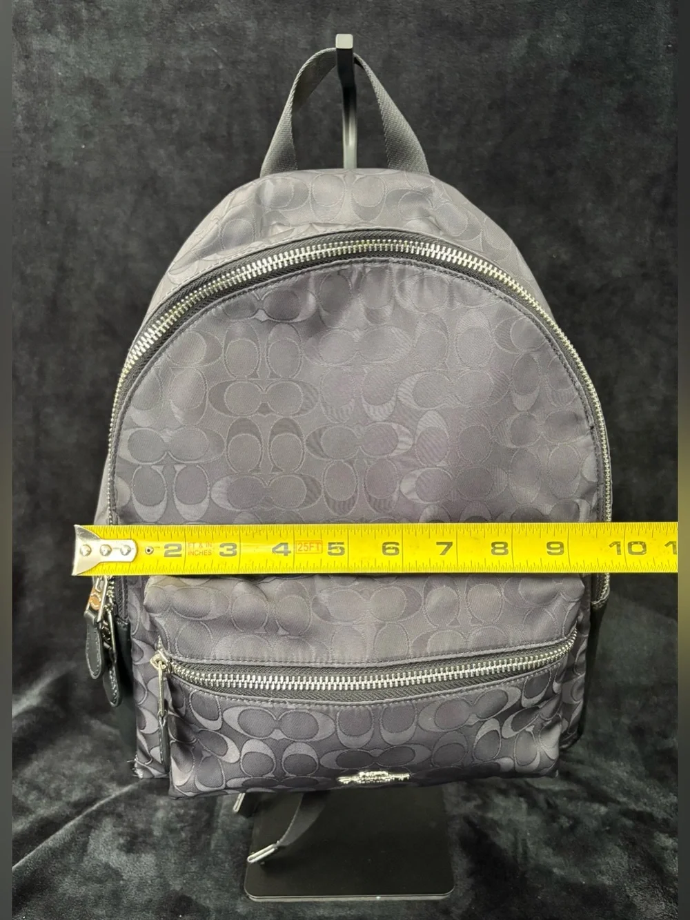 Coach Medium Charlie Backpack Signature Black Nylon Leather F73186